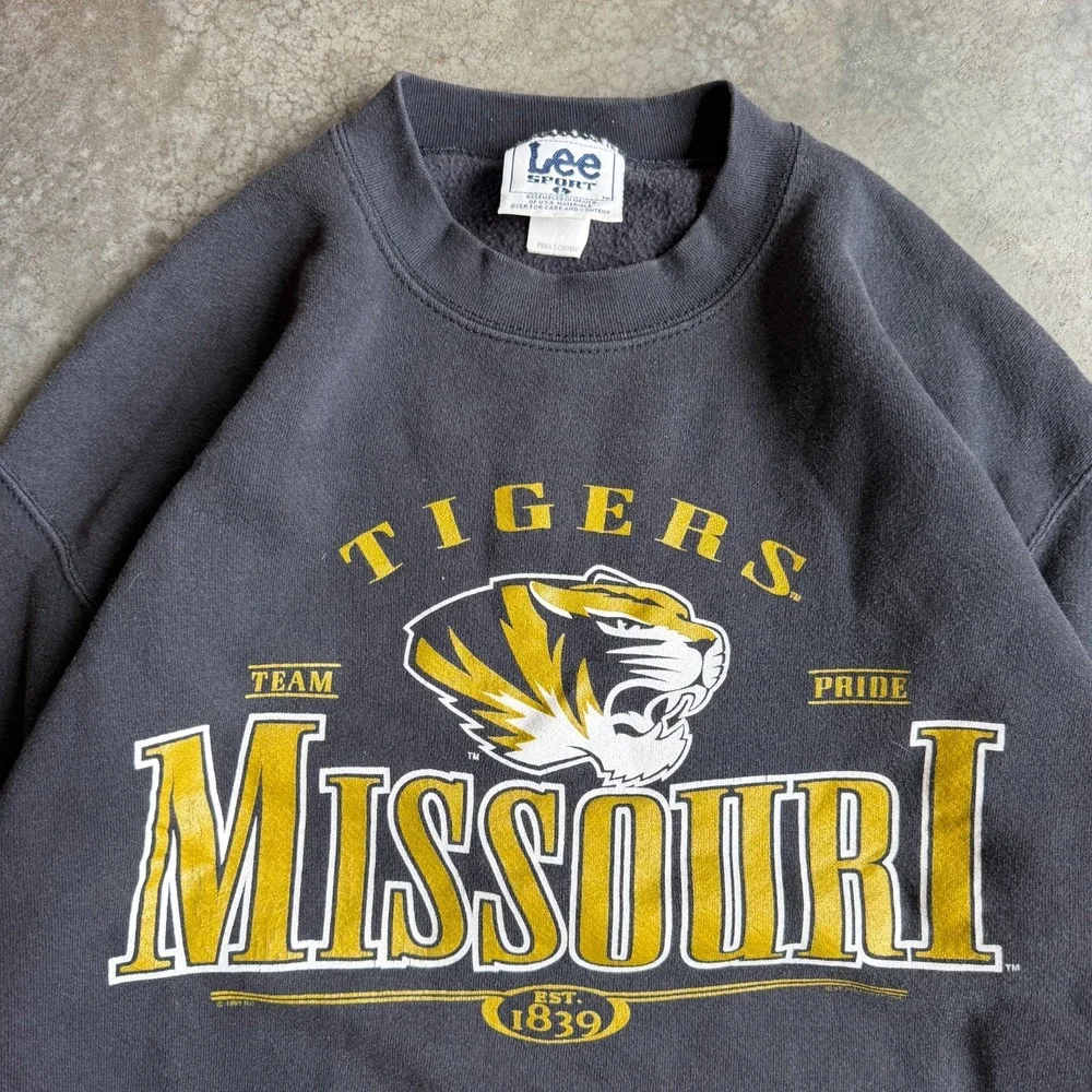 Vintage 90s Missouri Mizzou Tigers Graphic Sweatshirt Pullover Mens L Lee Sport